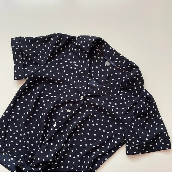 Tommy Hilfiger Navy Polka Dot Short-sleeve Front Tie Blouse Size XS - Picture 7 of 11